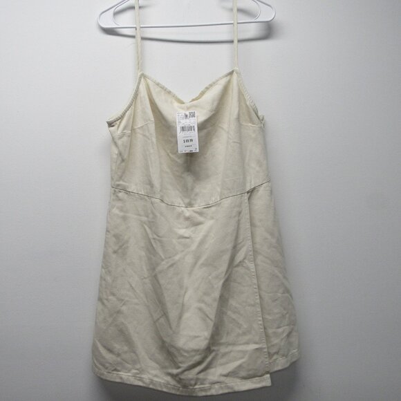 NWT Mango MNG Dungaree Ivory Denim Skort Romper Skirt Front Jumper Mini Dress XL - Picture 1 of 4